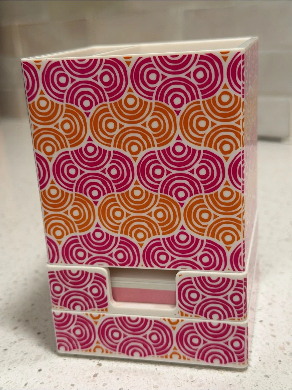 Jonathan Adler Vibrant Pink, Orange and Ivory 3 pc Desk Set/ Pen Cup